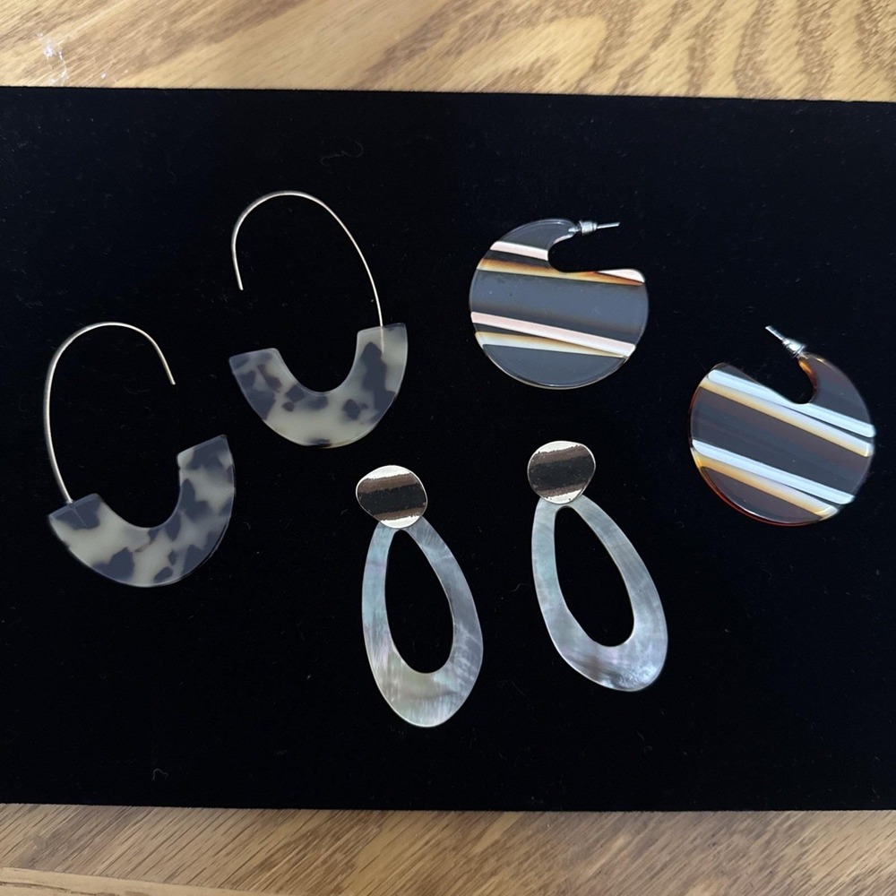Lot-3 Vtg Retro Pierced Earrings Bauble Bar Resin, Acrylic Camille Hoop Teardrop